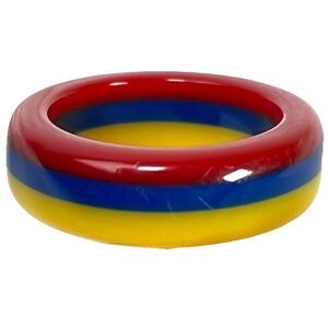 Red Blue Yellow Striped Lucite Ring Size 7